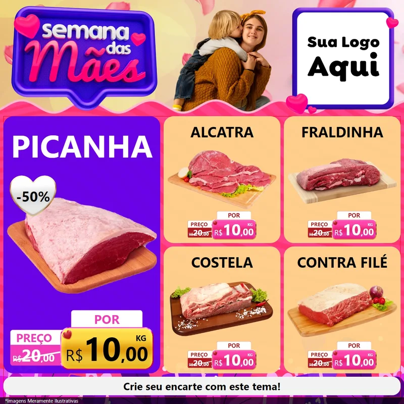 Modelo de Rede Social para Feed Facebook com o tema Semana das Mães para Açougue