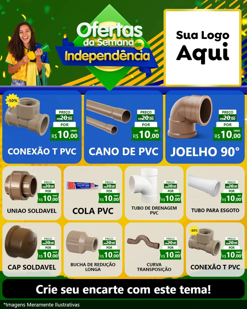 Modelo de Rede Social para Feed Instagram com o tema Ofertas da Semana da Independência para Tubos e conexões