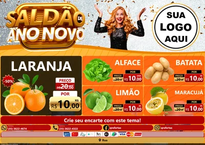 Modelo de Encarte para Encarte A4 Horizontal com o tema Saldão de Ano Novo para Hortifrúti