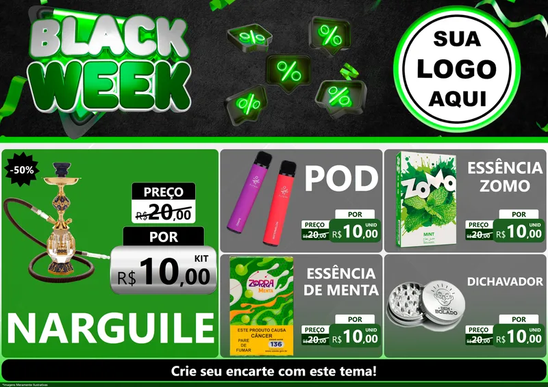 Modelo de Encarte para Encarte A4 Horizontal com o tema Black Week para Tabacaria
