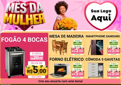 Modelo de Encarte para Encarte A4 Horizontal com o tema Mês da Mulher para Móveis e Eletro