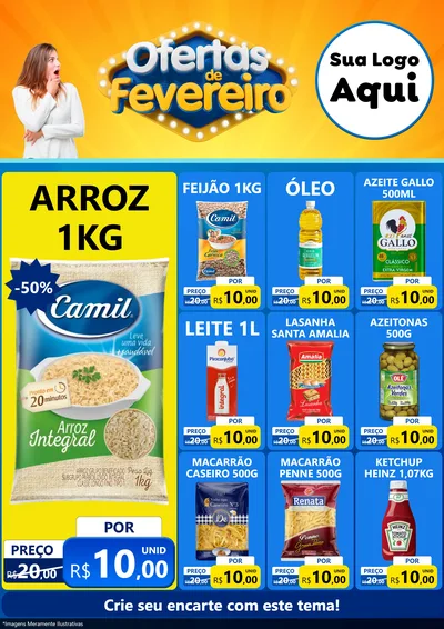 Modelo de Encarte para Encarte A4 Vertical com o tema Ofertas de Fevereiro para Supermercado