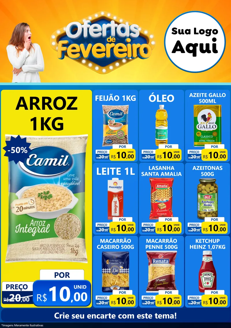 Modelo de Encarte para Encarte A4 Vertical com o tema Ofertas de Fevereiro para Supermercado