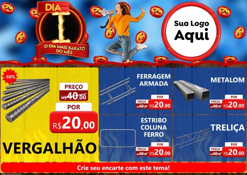 Modelo de Encarte para Encarte A4 Horizontal com o tema Dia I - O Dia Mais Barato Do Mês para Ferragens