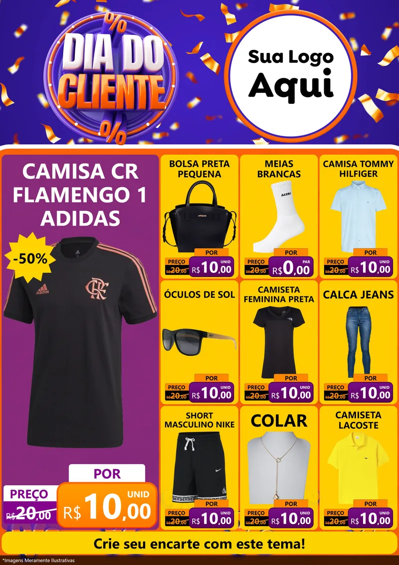 Modelo de Encarte para Encarte A4 Vertical com o tema Dia do Cliente para Roupas e acessórios