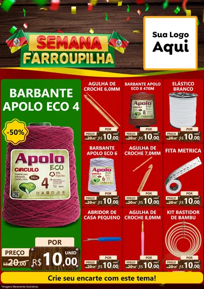 Modelo de Encarte para Encarte A4 Vertical com o tema Semana Farroupilha para Armarinho e Aviamentos
