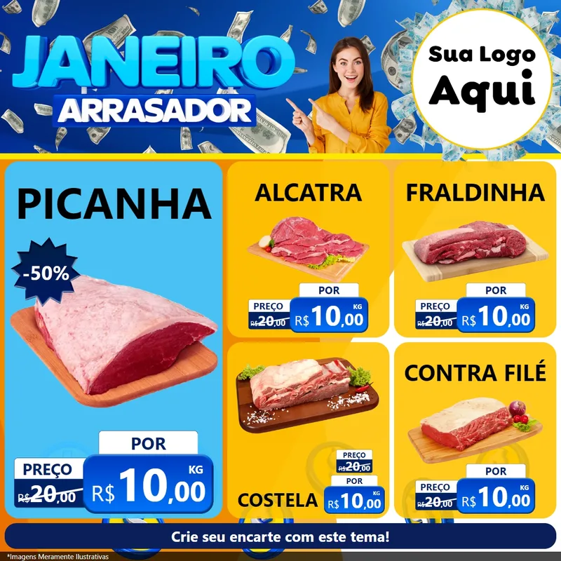 Modelo de Rede Social para Feed Facebook com o tema Janeiro Arrasador para Açougue