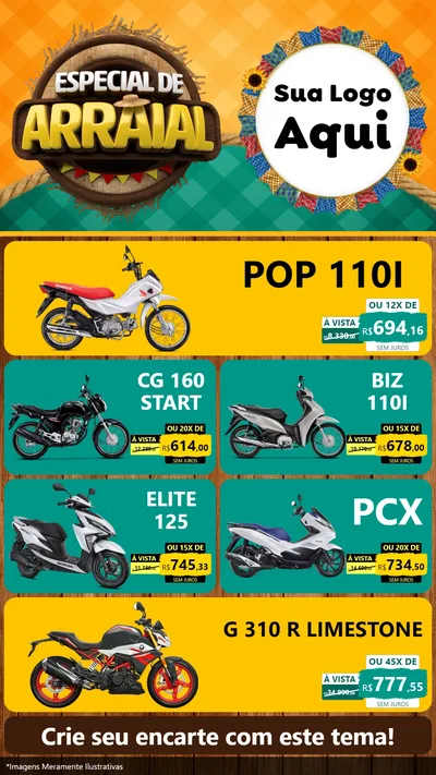 Modelo de TV para TV Vertical com o tema Especial De Arraial para Concessionaria de Motos