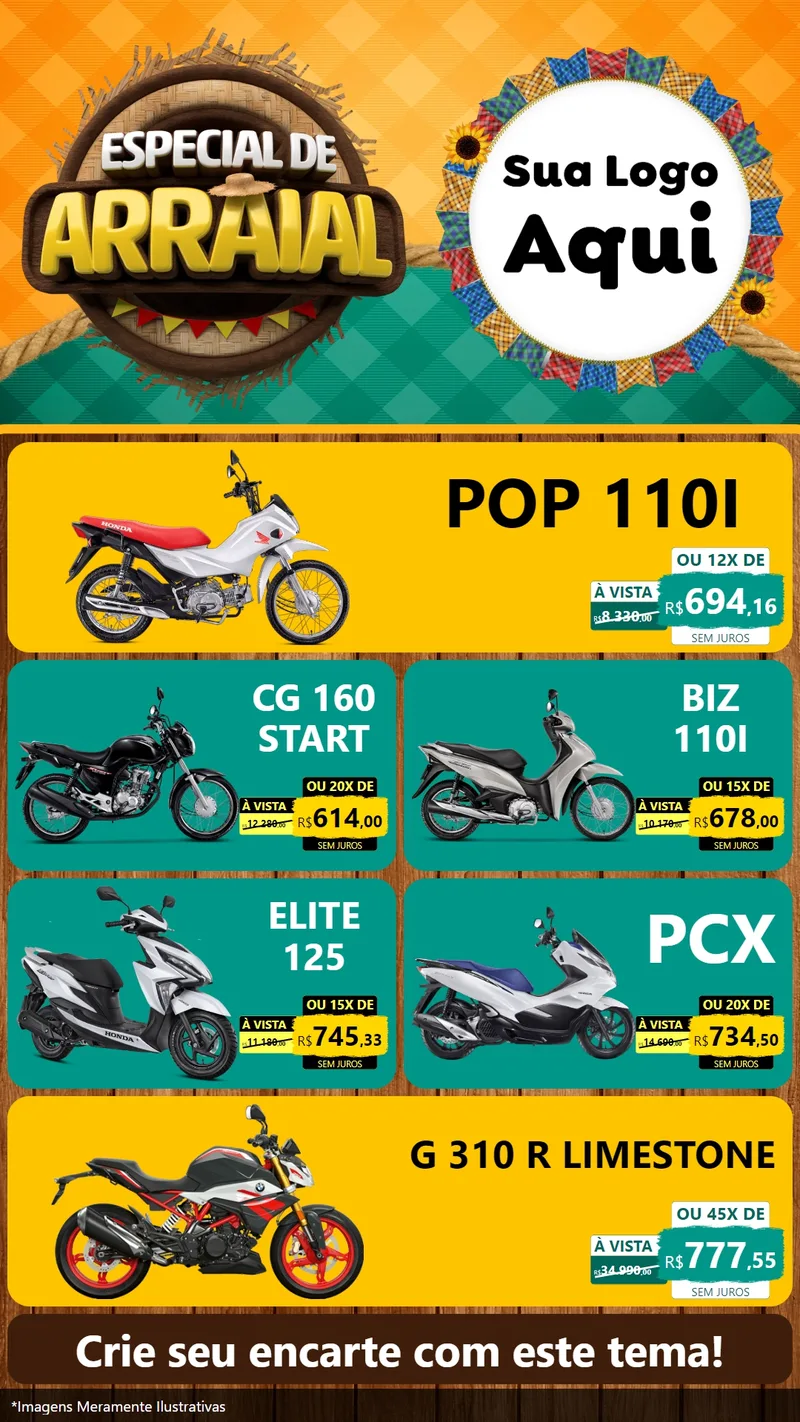 Modelo de TV para TV Vertical com o tema Especial De Arraial para Concessionaria de Motos