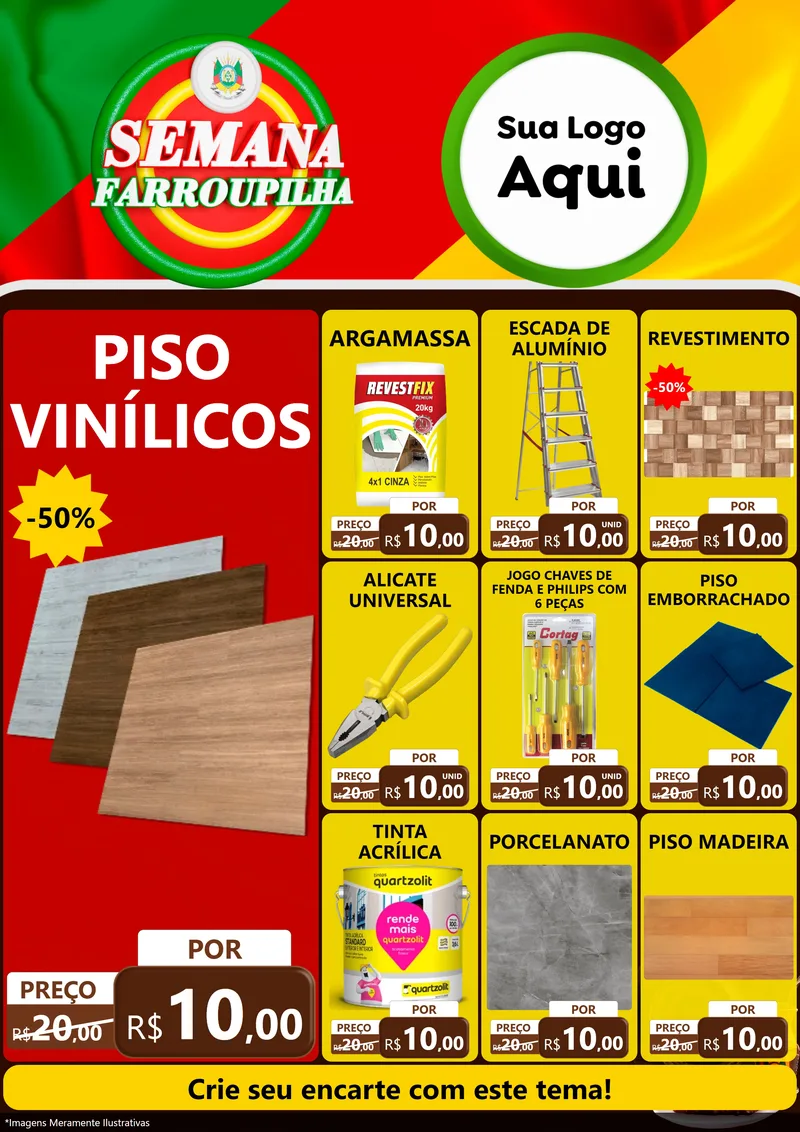 Modelo de Encarte para Encarte A4 Vertical com o tema Semana Farroupilha para Material para Construção