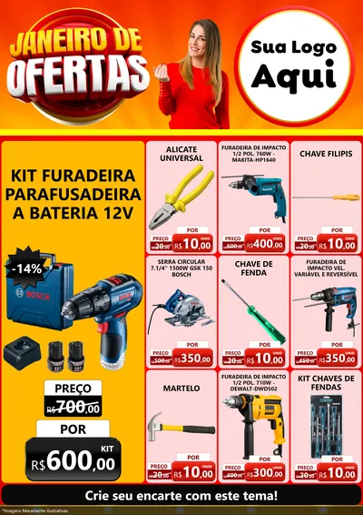 Modelo de Encarte para Encarte A4 Vertical com o tema Janeiro de Ofertas para Maquinas e Ferramentas