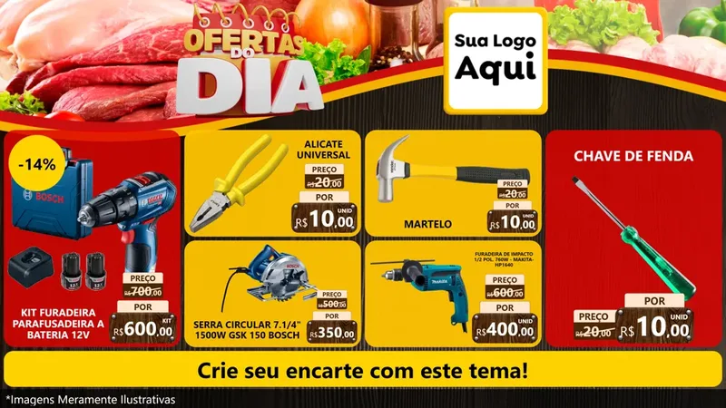 Modelo de TV para TV Horizontal com o tema Ofertas do Dia para Maquinas e Ferramentas