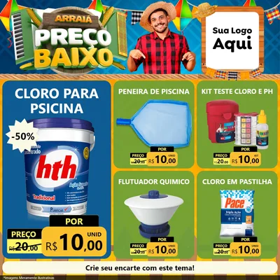 Modelo de Rede Social para Feed Facebook com o tema Arraiá de Preço Baixo - Junina para Produtos para Piscina