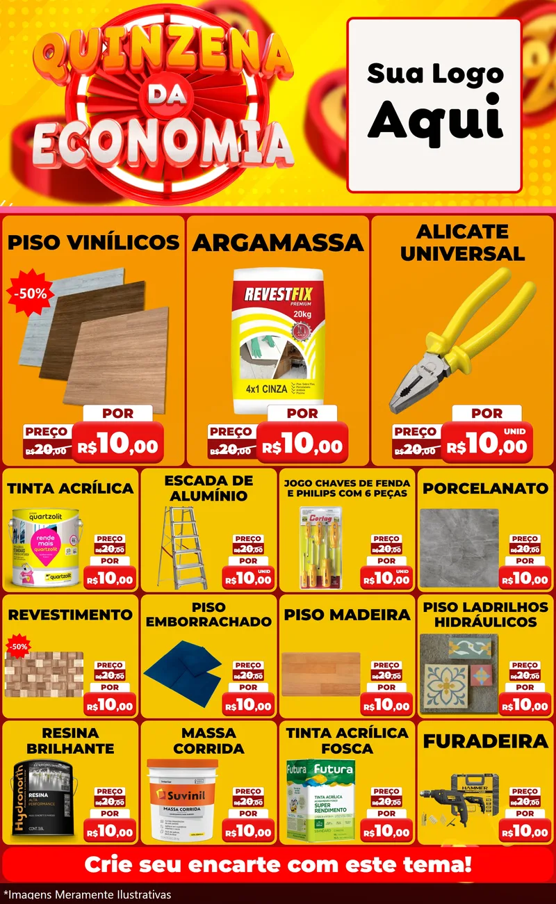 Modelo de Encarte para Encarte Grande com o tema Quinzena Da Economia para Material para Construção