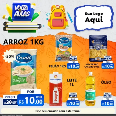 Modelo de Rede Social para Feed Facebook com o tema Volta às Aulas para Supermercado
