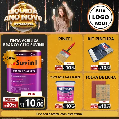 Modelo de Rede Social para Feed Facebook com o tema Liquida Ano Novo Imperdível para Tintas e Ferramentas