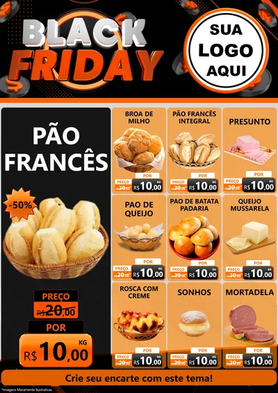 Modelo de Encarte para Encarte A4 Vertical com o tema Black Friday para Padaria