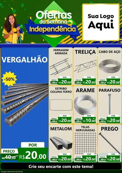 Modelo de Encarte para Encarte A4 Vertical com o tema Ofertas da Semana da Independência para Ferragens