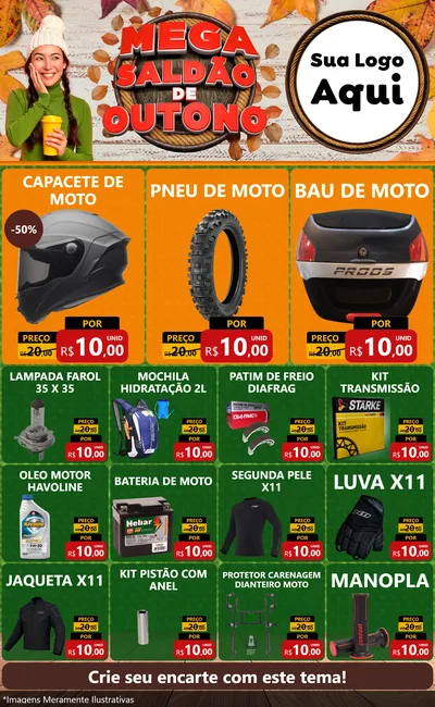 Modelo de Encarte para Encarte Grande com o tema Mega Saldão de Outono para Moto peças