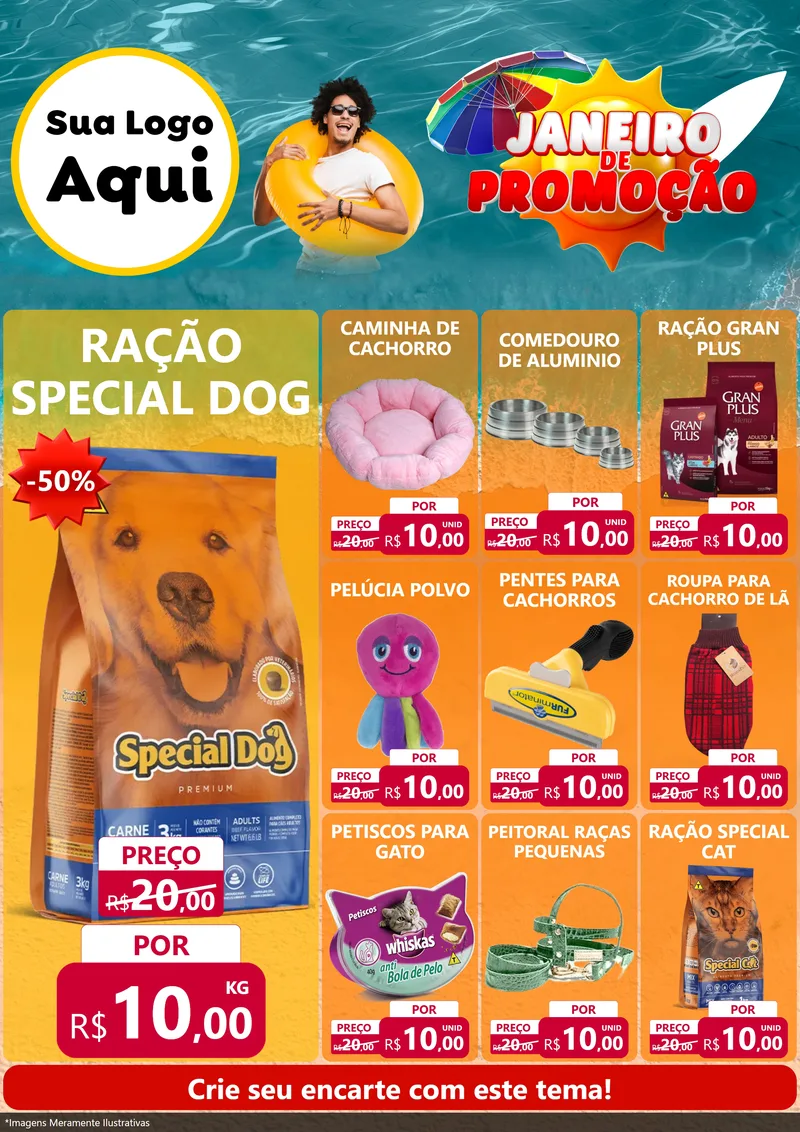 Modelo de Encarte para Encarte A4 Vertical com o tema Janeiro de Promoção para Pet Shop