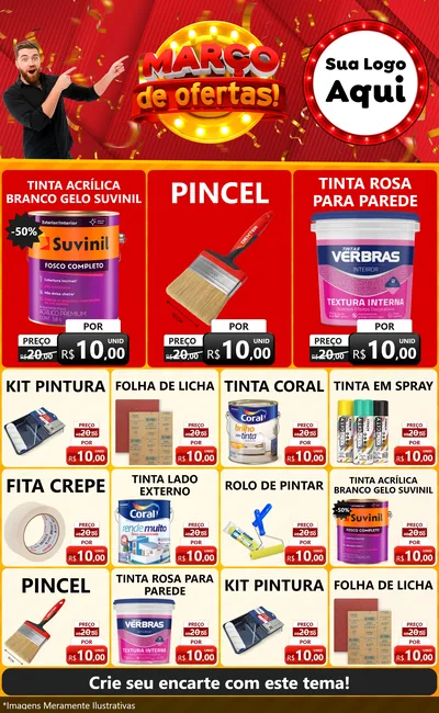 Modelo de Encarte para Encarte Grande com o tema Março de Ofertas! para Tintas e Ferramentas
