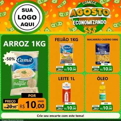 Modelo de Rede Social para Feed Facebook com o tema Comece Agosto Economizando para Supermercado