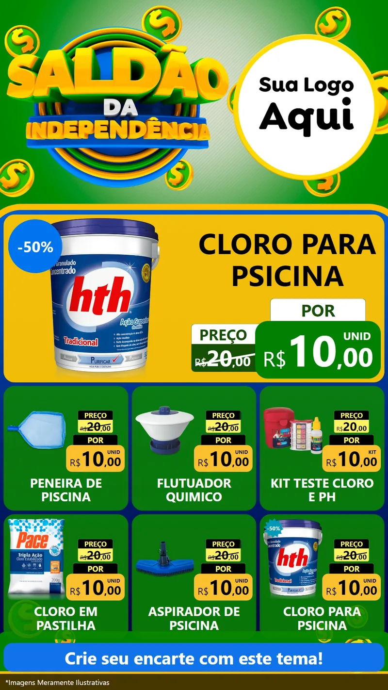 Modelo de Rede Social para Stories com o tema Saldão da Indepêndencia para Produtos para Piscina