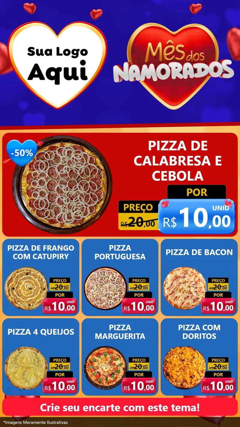 Modelo de Rede Social para Stories com o tema Mês dos Namorados para Pizzaria