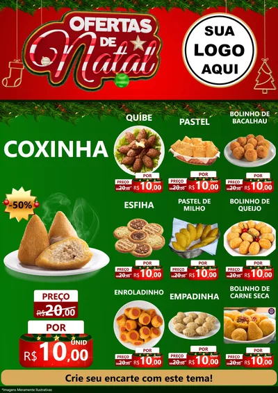 Modelo de Encarte para Encarte A4 Vertical com o tema Ofertas de Natal para Salgadaria