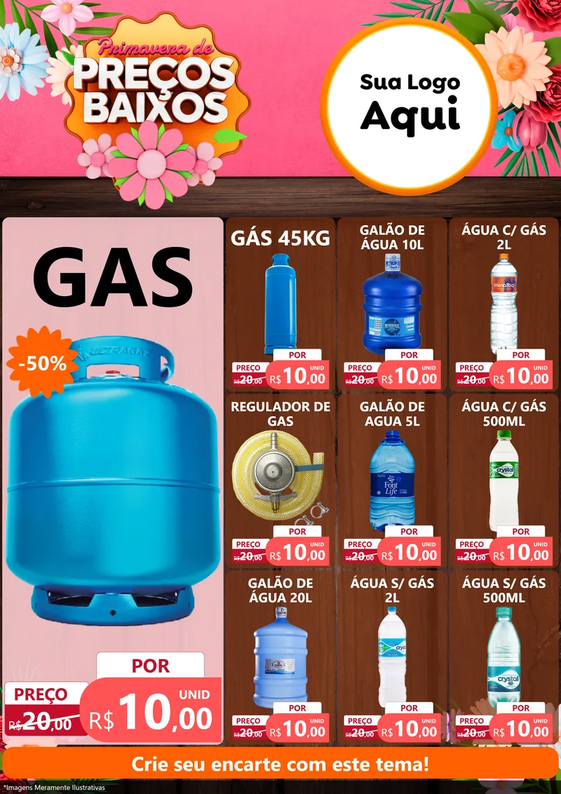 Modelo de Encarte para Encarte A4 Vertical com o tema Primavera de Preços Baixos para Água e gás