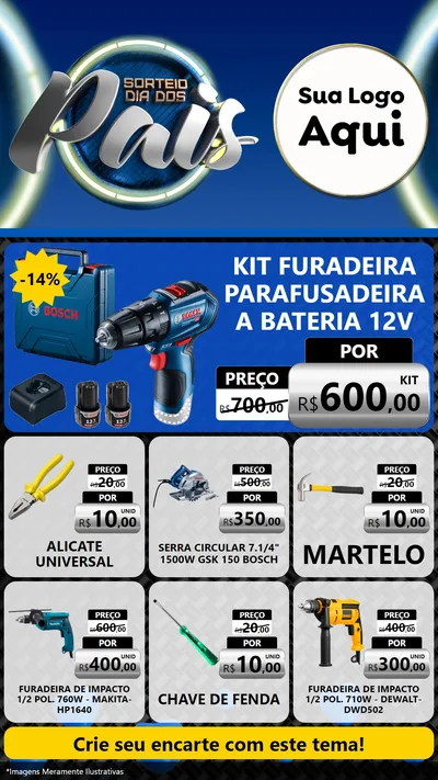 Modelo de Rede Social para Stories com o tema Sorteio Dia Dos Pais para Maquinas e Ferramentas