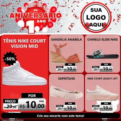 Modelo de Rede Social para Feed Facebook com o tema Promoção de Aniversário - 1 Ano para Calçados
