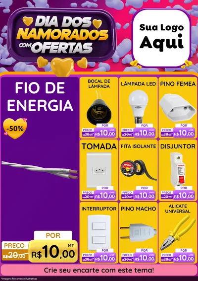 Modelo de Encarte para Encarte A4 Vertical com o tema Dia Dos Namorados Com Ofertas para Materiais Elétricos
