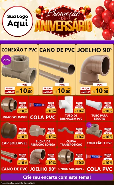 Modelo de Encarte para Encarte Grande com o tema Promoção de Aniversário para Tubos e conexões