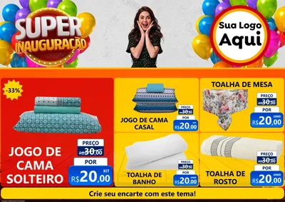 Modelo de Encarte para Encarte A4 Horizontal com o tema Super Inauguração para Cama, Mesa e Banho