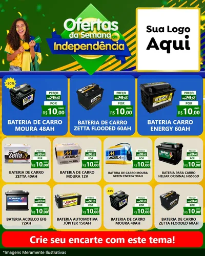 Modelo de Rede Social para Feed Instagram com o tema Ofertas da Semana da Independência para Baterias Elétricas