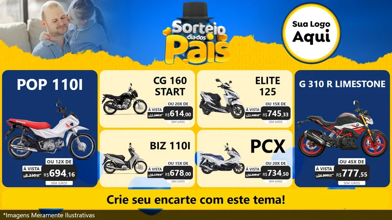 Modelo de TV para TV Horizontal com o tema Sorteio Dia Dos Pais para Concessionaria de Motos