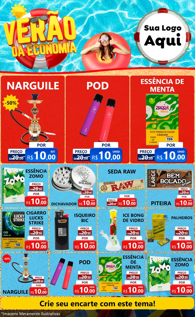 Modelo de Encarte para Encarte Grande com o tema Verão da Economia para Tabacaria