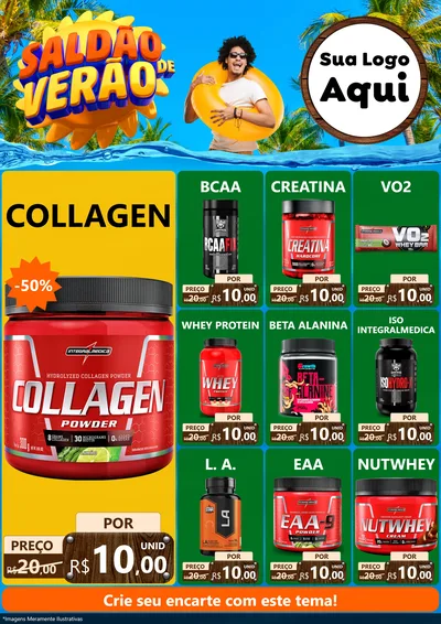 Modelo de Encarte para Encarte A4 Vertical com o tema Saldão de Verão para Suplementos alimentares