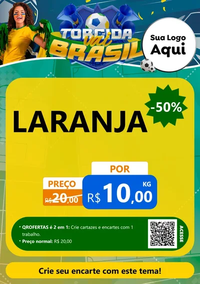 Modelo de Cartaz para Cartaz A4 Vertical com o tema Torcida Vai Brasil - Copa para Hortifrúti