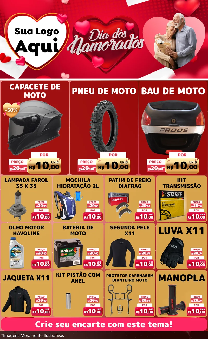 Modelo de Encarte para Encarte Grande com o tema Dia Dos Namorados para Moto peças