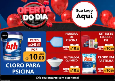 Modelo de Encarte para Encarte A4 Horizontal com o tema Oferta do Dia para Produtos para Piscina