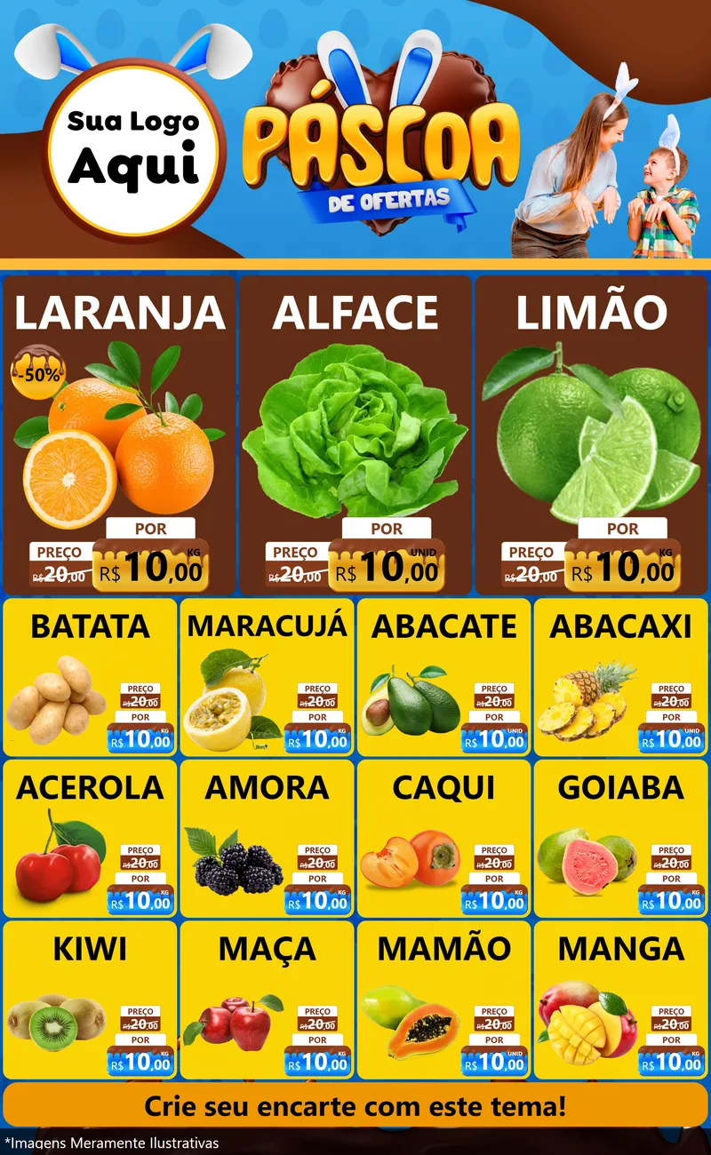 Modelo de Encarte para Encarte Grande com o tema Páscoa de Ofertas para Hortifrúti