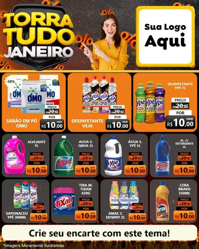 Modelo de Rede Social para Feed Instagram com o tema Torra Tudo Janeiro para Produtos de Limpeza