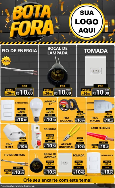 Modelo de Encarte para Encarte Grande com o tema Bota Fora para Materiais Elétricos
