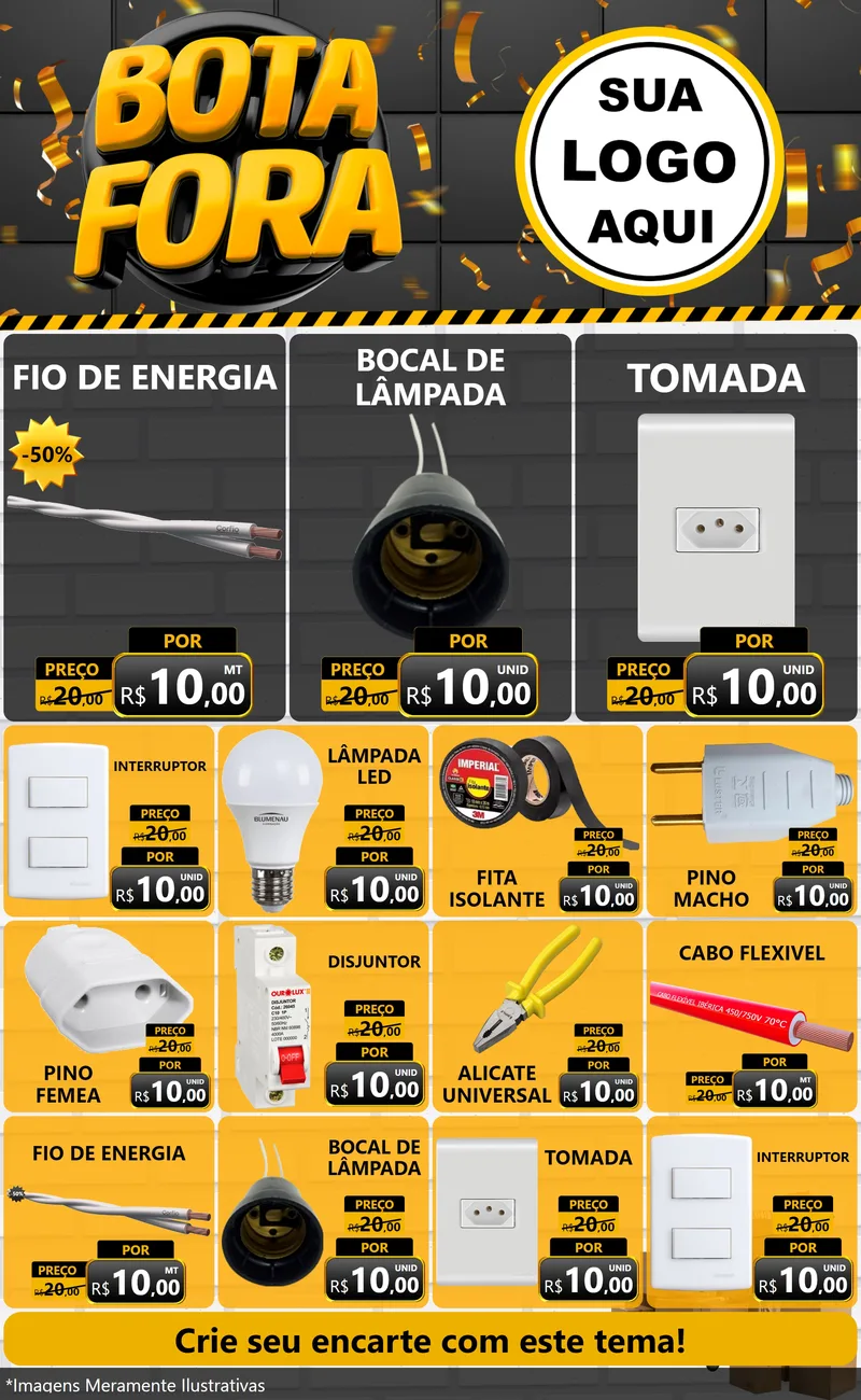 Modelo de Encarte para Encarte Grande com o tema Bota Fora para Materiais Elétricos