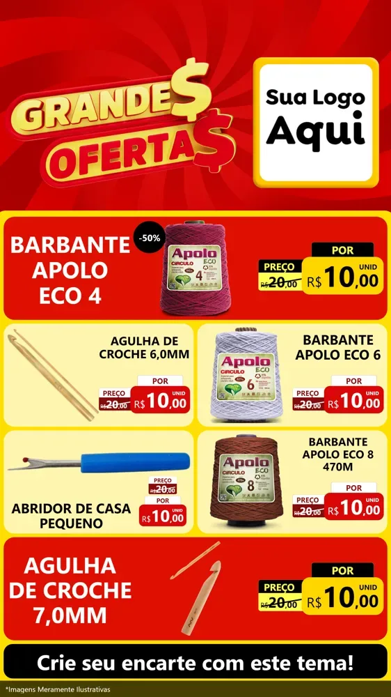 Modelo de TV para TV Vertical com o tema Grandes Ofertas para Armarinho e Aviamentos