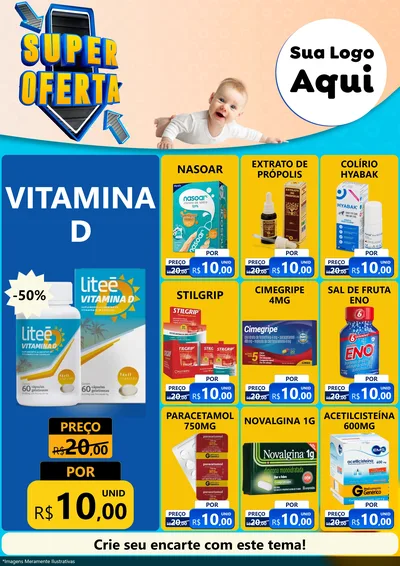 Modelo de Encarte para Encarte A4 Vertical com o tema Super Oferta - Bebê para Farmácia