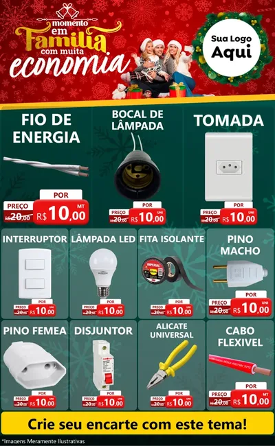 Modelo de Encarte para Encarte Grande com o tema Momento em Família (Natal) para Materiais Elétricos
