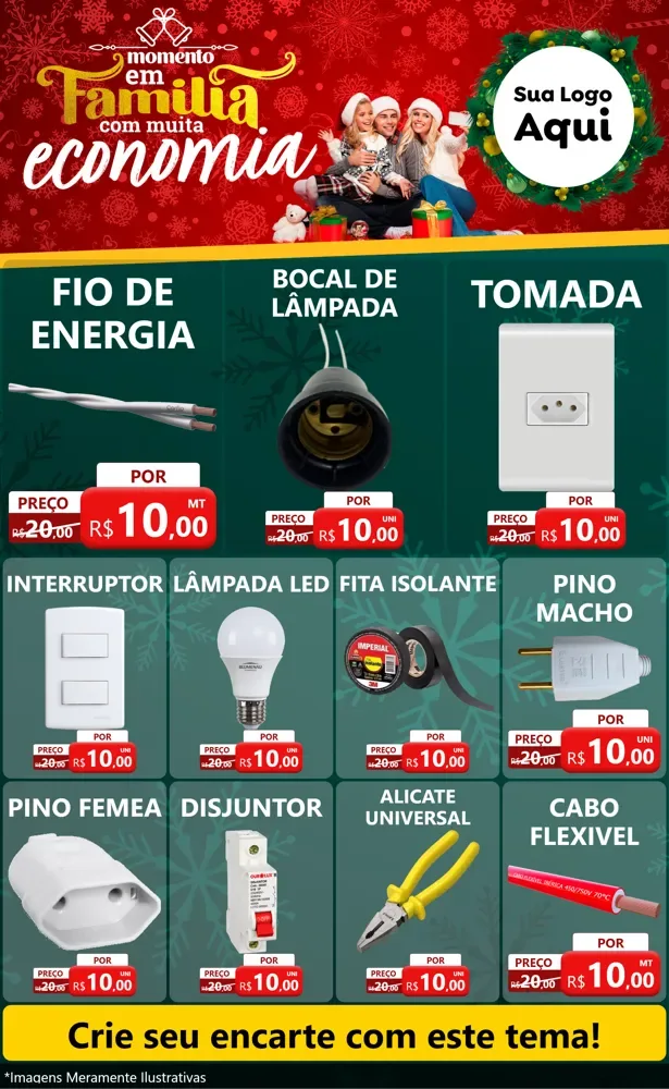 Modelo de Encarte para Encarte Grande com o tema Momento em Família (Natal) para Materiais Elétricos